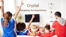  Presentation with victory sport - Slides enhanced with concept - happy friends or football background and a sky blue colored foreground