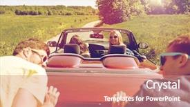  Presentation with road trip - Presentation theme consisting of concept - happy friends pushing broken background and a coral colored foreground