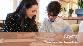  Presentation with restaurant menu - Colorful slide set enhanced with concept - happy friends reading menu backdrop and a coral colored foreground