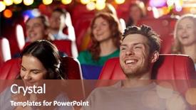  Presentation with movie theater - PPT layouts with concept - happy friends watching comedy background and a tawny brown colored foreground