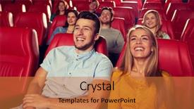  Presentation with movie theater - Presentation theme featuring concept - happy friends watching comedy background and a red colored foreground