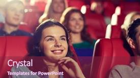  Presentation with movie theater - Beautiful presentation design featuring concept - happy friends watching comedy backdrop and a violet colored foreground