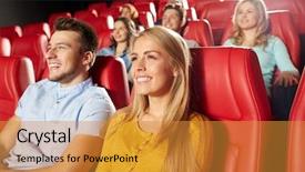  Presentation with movie theater - PPT layouts with concept - happy friends watching comedy background and a gold colored foreground