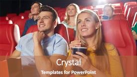  Presentation with movie theater - Presentation theme enhanced with concept - happy friends watching movie background and a red colored foreground