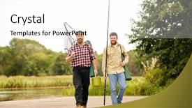  Presentation with fishing net - Presentation design enhanced with concept - happy friends with fishing background and a white colored foreground