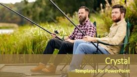  Presentation with people - Colorful slide deck enhanced with concept - happy friends with fishing backdrop and a coral colored foreground