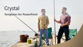  Presentation with people talking - Amazing slide deck having concept - happy friends with fishing backdrop and a white colored foreground