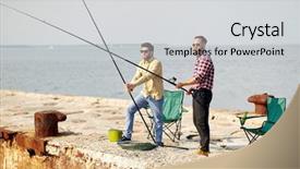  Presentation with sea fishing - PPT theme having concept - happy friends with fishing background and a light gray colored foreground