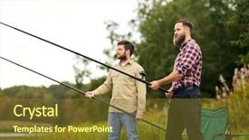  Presentation with people - Cool new PPT theme with concept - happy friends with fishing backdrop and a tawny brown colored foreground