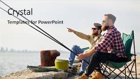  Presentation with sea fishing - Slide set enhanced with concept - happy friends with fishing background and a sky blue colored foreground