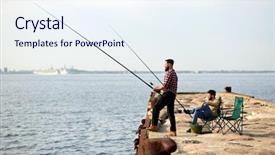  Presentation with sea fishing - Amazing presentation design having concept - happy friends with fishing backdrop and a sky blue colored foreground