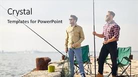  Presentation with sea fishing - Amazing slide set having concept - happy friends with fishing backdrop and a sky blue colored foreground