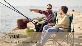  Presentation with sea fishing - Presentation design consisting of concept - happy friends with fishing background and a coral colored foreground
