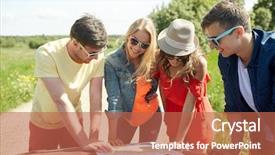 Presentation with road trip - Amazing slides having concept - happy friends with map backdrop and a red colored foreground