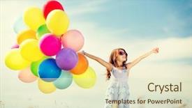  Presentation with colorful celebration - Audience pleasing presentation theme consisting of concept - happy girl with colorful backdrop and a soft green colored foreground