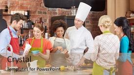  Presentation with gourmet sweet dessert bakery food - Slides consisting of concept - happy group of friends background and a coral colored foreground