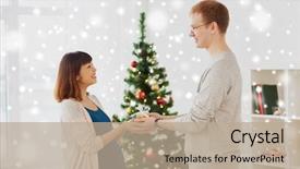  Presentation with christmas holidays - Amazing PPT layouts having concept - happy husband giving christmas backdrop and a coral colored foreground
