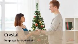  Presentation with christmas holidays - Slide deck having concept - happy husband giving christmas background and a coral colored foreground