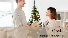  Presentation with pregnancy medicine healthcare and people - Slide deck featuring concept - happy husband giving christmas background and a coral colored foreground