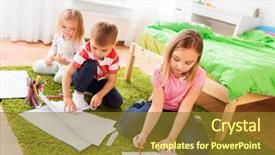  Presentation with paper making - Presentation theme featuring concept - happy kids with paper background and a tawny brown colored foreground