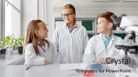  Presentation with children education - Cool new presentation design with concept - happy kids with workbook backdrop and a light gray colored foreground