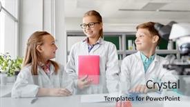  Presentation with children education - Audience pleasing presentation design consisting of concept - happy kids with workbook backdrop and a lemonade colored foreground