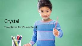  Presentation with children education - Slides enhanced with concept - happy little girl drawing background and a mint green colored foreground