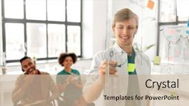  Presentation with team planning - Amazing presentation theme having concept - happy man drawing scheme backdrop and a soft green colored foreground