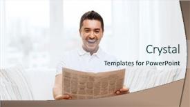  Presentation with mass media - Colorful PPT theme enhanced with concept - happy man reading newspaper backdrop and a sky blue colored foreground