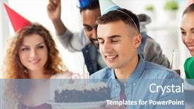  Presentation with corporate celebration - Beautiful PPT theme featuring concept - happy man with birthday backdrop and a  colored foreground