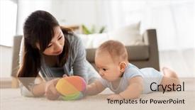  Presentation with happy baby - Amazing PPT layouts having moms babies - family and motherhood concept backdrop and a coral colored foreground