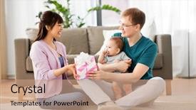  Presentation with family day - Colorful slide set enhanced with concept - happy mother receiving gift backdrop and a coral colored foreground