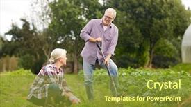  Presentation with agriculture water irrigation canals farming - Beautiful slide deck featuring concept - happy senior couple working backdrop and a gold colored foreground