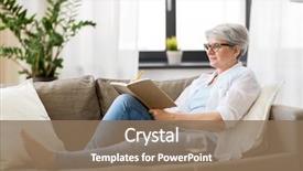  Presentation with people - Theme having concept - happy senior woman writing background and a coral colored foreground