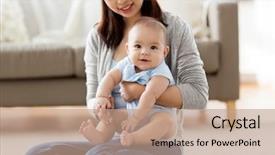  Presentation with motherhood - PPT theme featuring concept - happy smiling young asian background and a coral colored foreground