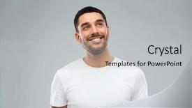  Presentation with problem solution idea concept 3d - Slide deck featuring concept - happy smiling young man background and a light gray colored foreground
