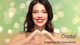 Presentation with green lights - Presentation theme having concept - happy smiling young woman background and a coral colored foreground