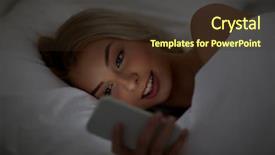  Presentation with internet communication - PPT layouts enhanced with concept - happy smiling young woman background and a tawny brown colored foreground