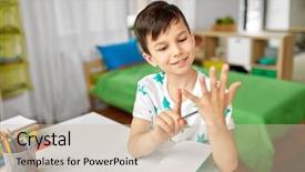  Presentation with childhood - Audience pleasing slides consisting of concept - happy student boy counting backdrop and a soft green colored foreground