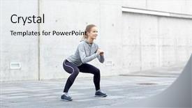  Presentation with healthy lifestyle - Colorful theme enhanced with concept - happy woman doing squats backdrop and a white colored foreground