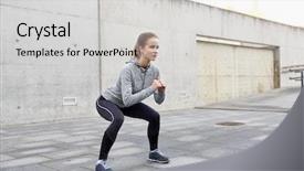  Presentation with healthy lifestyle - Colorful presentation design enhanced with concept - happy woman doing squats backdrop and a light gray colored foreground