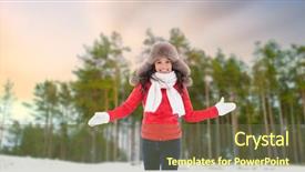  Presentation with forest winter - Theme featuring concept - happy woman in fur background and a tawny brown colored foreground
