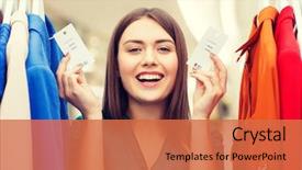  Presentation with people mall - Slide set consisting of concept - happy woman showing price background and a red colored foreground