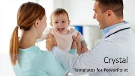  Presentation with baby doctor - Amazing slide deck having concept - happy woman with baby backdrop and a light gray colored foreground