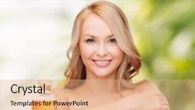  Presentation with health money insurance concept - Beautiful PPT theme featuring concept - happy woman with oil backdrop and a coral colored foreground