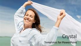  Presentation with people grief and mourning concept - Slide deck having concept - happy woman with shawl background and a sky blue colored foreground