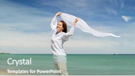  Presentation with people - Slide set consisting of concept - happy woman with shawl background and a seafoam green colored foreground