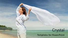  Presentation with people - Colorful theme enhanced with concept - happy woman with shawl backdrop and a light gray colored foreground