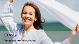  Presentation with people - Presentation theme having concept - happy woman with shawl background and a  colored foreground