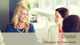  Presentation with people talking - Audience pleasing slides consisting of concept - happy women drinking coffee backdrop and a soft green colored foreground